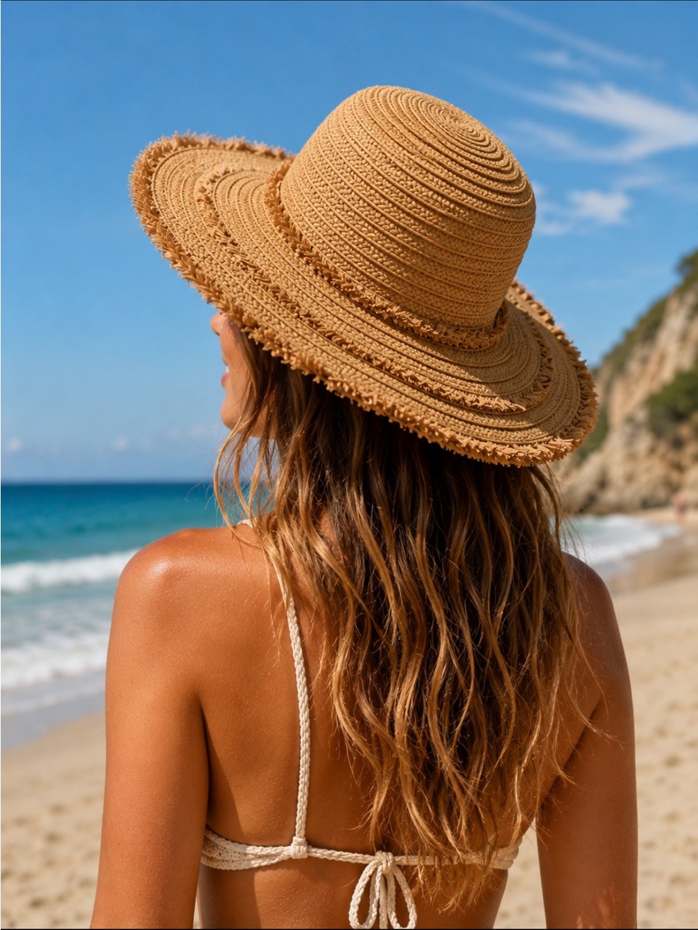 NWOT Shade & Shore Tan Boho Adjustable Straw Sun Hat SZ OS